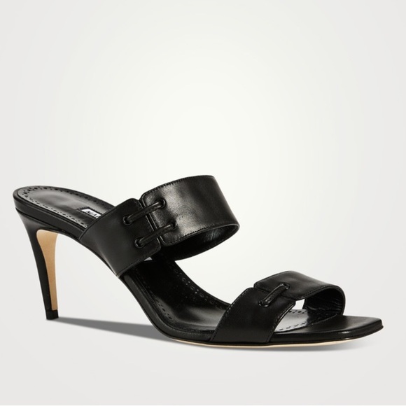 MANOLO BLAHNIK Black Nebre Leather Mules - Picture 1 of 13